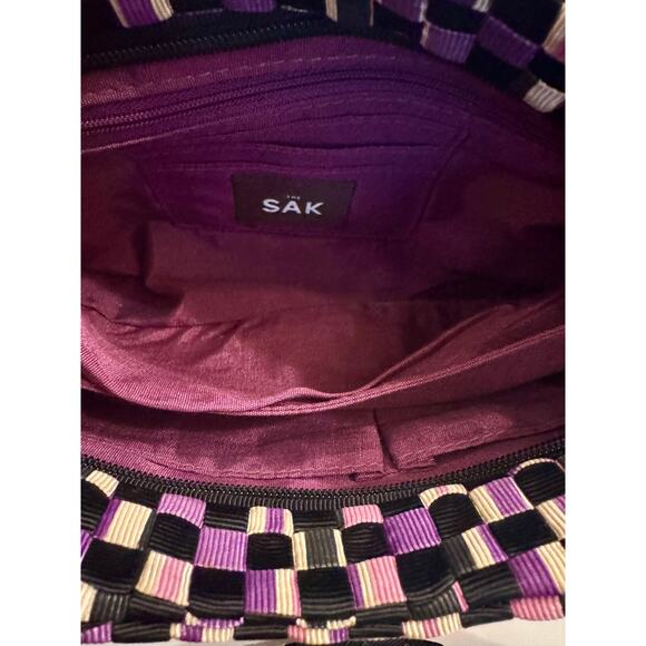 The Sak Purple Woven Shoulder Bag 2 Pocket w/ Bag Charm 13x7 - Picture 3 of 5